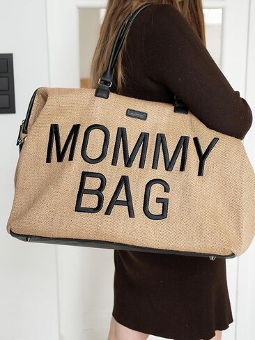 Childhome Original Mommy Bag - Large Baby Diaper Tote, Hospital and Travel Bag, Pregnancy Must Haves (Raffia Natural) in Kuwait