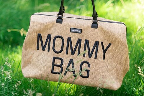 Childhome Original Mommy Bag - Large Baby Diaper Tote, Hospital and Travel Bag, Pregnancy Must Haves (Raffia Natural) in Kuwait