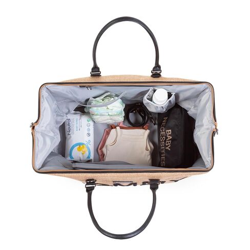Childhome Original Mommy Bag - Large Baby Diaper Tote, Hospital and Travel Bag, Pregnancy Must Haves (Raffia Natural) in Kuwait