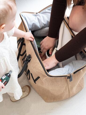 Childhome Original Mommy Bag - Large Baby Diaper Tote, Hospital and Travel Bag, Pregnancy Must Haves (Raffia Natural) in Kuwait