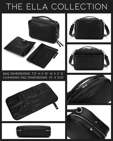 MIA + SOPHIA Crossbody Diaper Bags - Diaper Clutch Includes Leather Portable Changing Pad and Removable Pouch Organizer, Small Diaper Bag Features 6 Compartments - Black in Kuwait