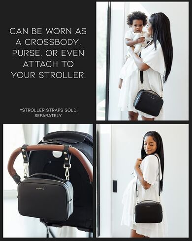 MIA + SOPHIA Crossbody Diaper Bags - Diaper Clutch Includes Leather Portable Changing Pad and Removable Pouch Organizer, Small Diaper Bag Features 6 Compartments - Black in Kuwait