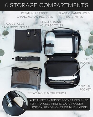 MIA + SOPHIA Crossbody Diaper Bags - Diaper Clutch Includes Leather Portable Changing Pad and Removable Pouch Organizer, Small Diaper Bag Features 6 Compartments - Black in Kuwait
