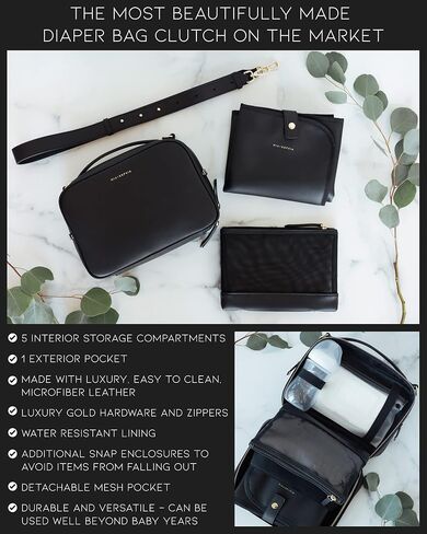 MIA + SOPHIA Crossbody Diaper Bags - Diaper Clutch Includes Leather Portable Changing Pad and Removable Pouch Organizer, Small Diaper Bag Features 6 Compartments - Black in Kuwait