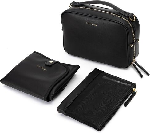 MIA + SOPHIA Crossbody Diaper Bags - Diaper Clutch Includes Leather Portable Changing Pad and Removable Pouch Organizer, Small Diaper Bag Features 6 Compartments - Black in Kuwait