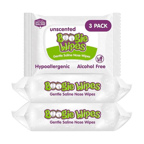 Boogie Wipes - Gentle Saline Nose Wipes Unscented - 180 Count | Hypoallergenic & Alcohol-Free, Made with Natural Saline, Aloe, Chamomile & Vitamin E, Diaper Bag Essential in Kuwait