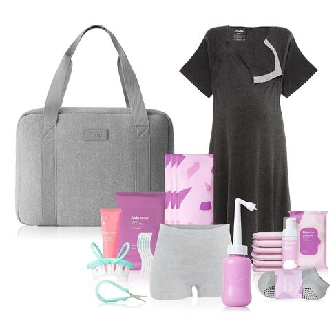Frida Mom 30pc Pre-Packed Hospital & Diaper Bag Essentials Gift Set, Includes Labor, Postpartum, & Newborn Grooming Kit in One, Easy to Organize with Removable Toiletry Bags, & Suitcase Strap in Kuwait