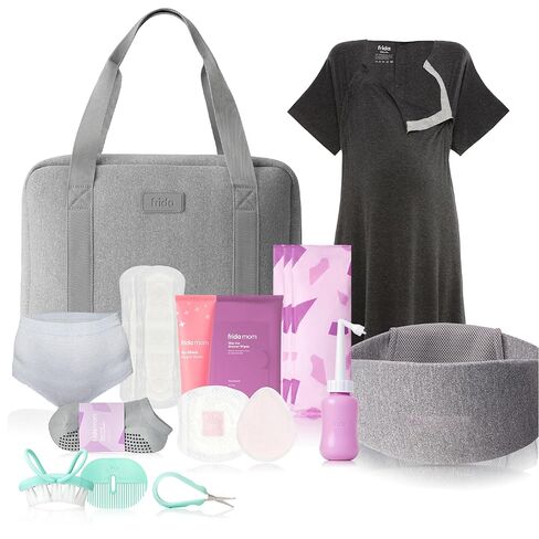 Frida Mom 30pc Pre-Packed Hospital & Diaper Bag Essentials Gift Set, Includes Labor, Postpartum, & Newborn Grooming Kit in One, Easy to Organize with Removable Toiletry Bags, & Suitcase Strap in Kuwait