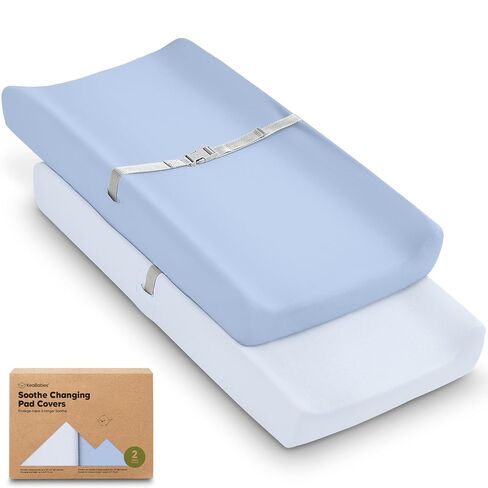 2-Pack Organic Changing Pad Covers for Girl, Boy, 100% Cotton (Elly) | 34x18, Soft Diaper Changing Table Pad Cover, Contour Baby Changing Pad Sheets, Gender Neutral Liners, Nursery Dresser, Fitted in Kuwait