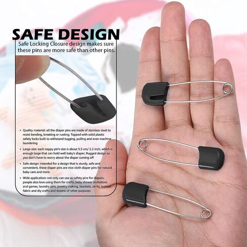 Lxnoap 10 pcs Cloth Diaper Pins Stainless Steel Traditional Safety Pin (Black) in Kuwait