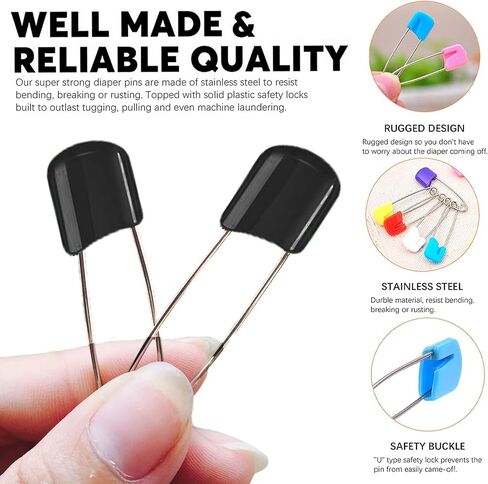 Lxnoap 10 pcs Cloth Diaper Pins Stainless Steel Traditional Safety Pin (Black) in Kuwait