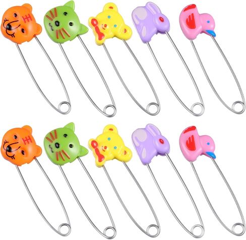 10pcs Animal Safety Pins Stainless Steel Diaper Pins with Plastic Head Newborn Locking Safety Pin with Lock Buckle for Shower Party Favor (Random Color) in Kuwait