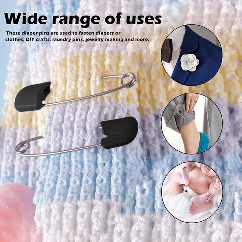Lxnoap 10 pcs Cloth Diaper Pins Stainless Steel Traditional Safety Pin (Black) in Kuwait