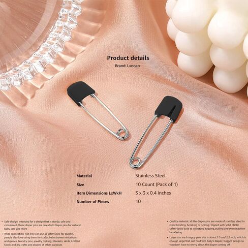 Lxnoap 10 pcs Cloth Diaper Pins Stainless Steel Traditional Safety Pin (Black) in Kuwait