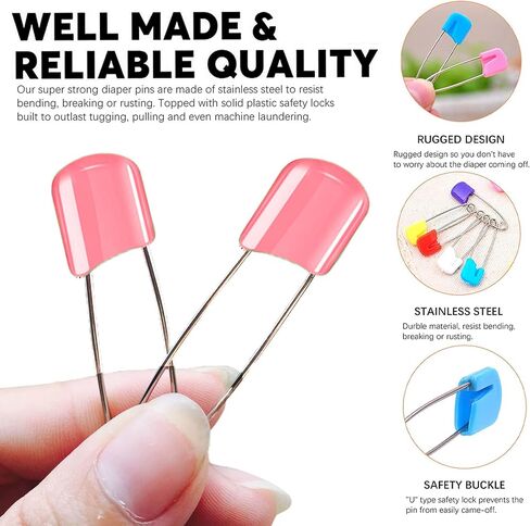 Lxnoap 10 pcs Cloth Diaper Pins Stainless Steel Traditional Safety Pin (Pink) in Kuwait