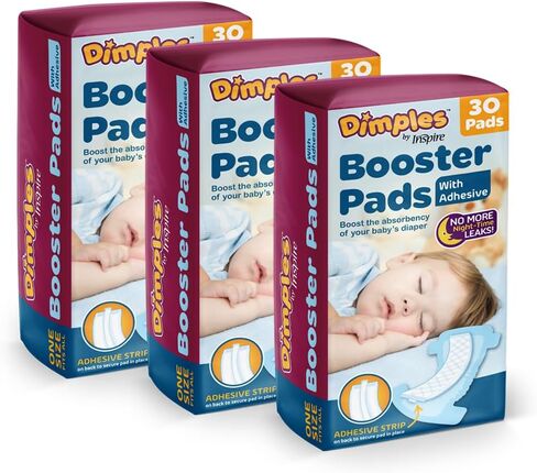 Inspire Dimples Booster Pads, Baby Diaper Doubler with Adhesive - 1 Size Fits All Diapers - Boosts Diaper Absorbency - No More leaks 90 Count (with Adhesive for Secure Fit) in Kuwait