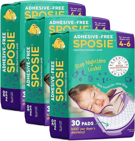 Sposie Diaper Booster Pads, Size 4-6, 30 Count - Hypoallergenic, Dermatologist and Pediatrician Tested, Fragrance, Latex, Chemical and Cruelty-Free, Made in USA in Kuwait