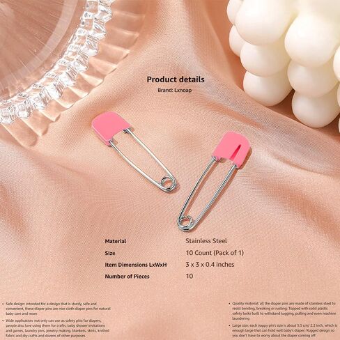 Lxnoap 10 pcs Cloth Diaper Pins Stainless Steel Traditional Safety Pin (Pink) in Kuwait