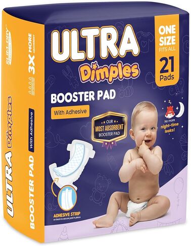 Dimples Booster Pads, Baby Diaper Doubler Inserts with Adhesive - 1 Size Fits All Diapers - Boosts Absorbency - No More leaks for Overnight, Travel, Nighttime or Anytime 21 Count in Kuwait