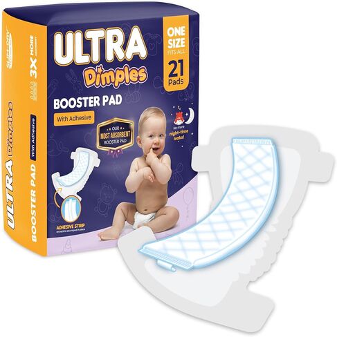 Dimples Booster Pads, Baby Diaper Doubler Inserts with Adhesive - 1 Size Fits All Diapers - Boosts Absorbency - No More leaks for Overnight, Travel, Nighttime or Anytime 21 Count in Kuwait
