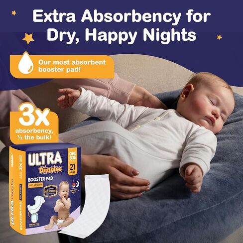 Dimples Booster Pads, Baby Diaper Doubler Inserts with Adhesive - 1 Size Fits All Diapers - Boosts Absorbency - No More leaks for Overnight, Travel, Nighttime or Anytime 21 Count in Kuwait