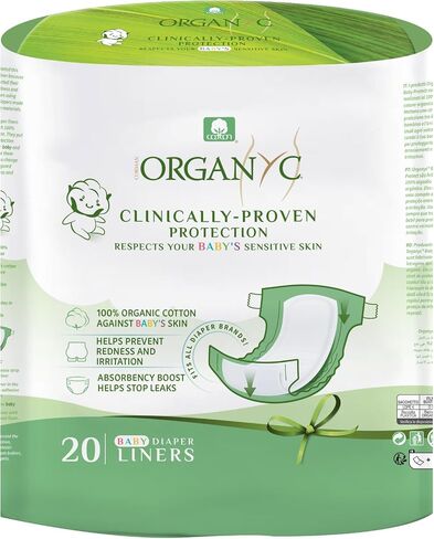 Organyc 100% Certified Organic Cotton Baby Diaper Liner for Sensitive Skin, Fits All Brands and Sizes Diapers Except New Born, 20 Count in Kuwait