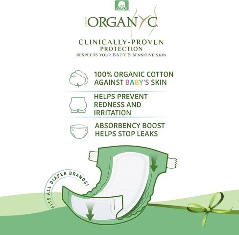Organyc 100% Certified Organic Cotton Baby Diaper Liner for Sensitive Skin, Fits All Brands and Sizes Diapers Except New Born, 20 Count in Kuwait