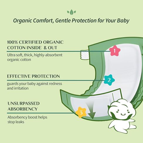 Organyc 100% Certified Organic Cotton Baby Diaper Liner for Sensitive Skin, Fits All Brands and Sizes Diapers Except New Born, 20 Count in Kuwait