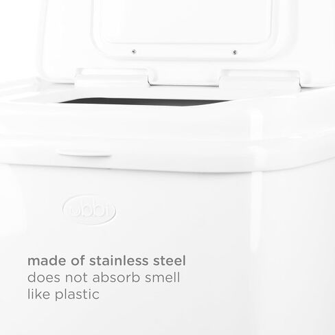 Ubbi Adult Diaper Pail, 13-Gallon Stainless Steel Incontinence Disposal Bin | Odor Locking Trash Can for Adult Diapers, Elderly Care & Caregivers, No Special Bags Required, White in Kuwait