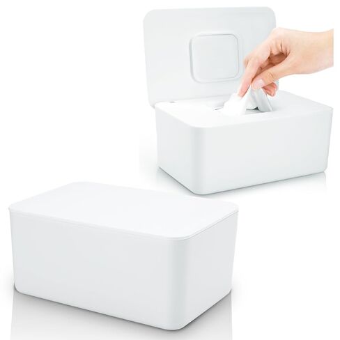 Baby Wipes Dispenser, Baby Wipe Holder for Fresh Wipes, Non-Slip Baby Wipes Container, Refillable Wipes Box with Sealing Design Lid (White) in Kuwait