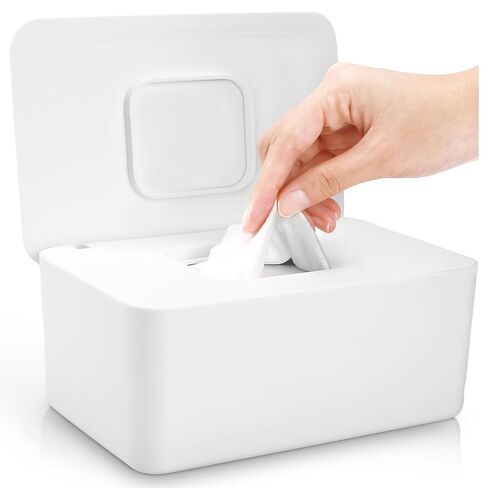 Baby Wipes Dispenser, Baby Wipe Holder for Fresh Wipes, Non-Slip Baby Wipes Container, Refillable Wipes Box with Sealing Design Lid (White) in Kuwait