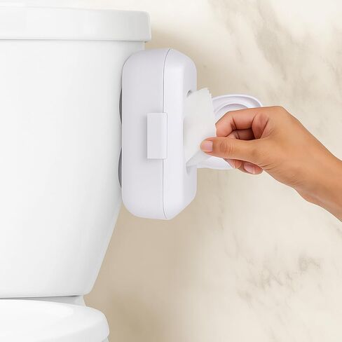 Loo Discreet Flushable Wipes Dispenser – Fits Standard Size Flushable Wipes Only – No-Drill Suction Mount Bathroom Holder with Lid for Toilet Tank, Tile, or Mirror in Kuwait