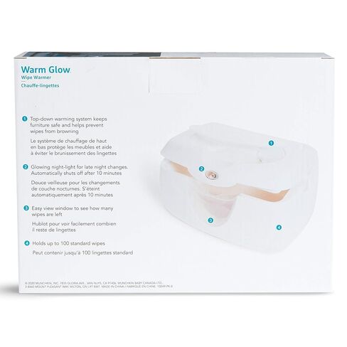 Munchkin Warm Glow Baby Wipe Warmer with Nightlight, Baby Wipes Warmer Dispenser for Newborn Diaper Changes, Holds 100 Wipes, White in Kuwait
