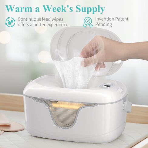 Portable Baby Wipe Warmer - Cordless Rechargeable Wet Wipes Dispenser for Travel Battery Operated with Nightlight Temperature Control for On the Go in Kuwait