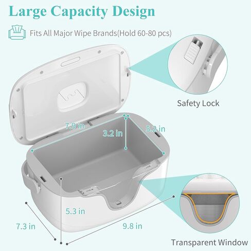 Portable Baby Wipe Warmer - Cordless Rechargeable Wet Wipes Dispenser for Travel Battery Operated with Nightlight Temperature Control for On the Go in Kuwait