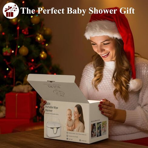 Portable Baby Wipe Warmer - Cordless Rechargeable Wet Wipes Dispenser for Travel Battery Operated with Nightlight Temperature Control for On the Go in Kuwait