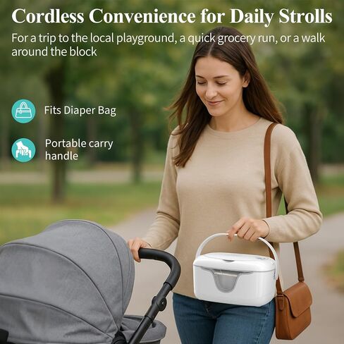 Portable Baby Wipe Warmer - Cordless Rechargeable Wet Wipes Dispenser for Travel Battery Operated with Nightlight Temperature Control for On the Go in Kuwait