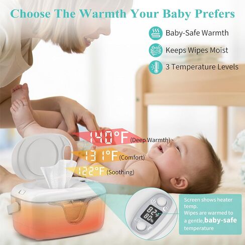 Portable Baby Wipe Warmer - Cordless Rechargeable Wet Wipes Dispenser for Travel Battery Operated with Nightlight Temperature Control for On the Go in Kuwait