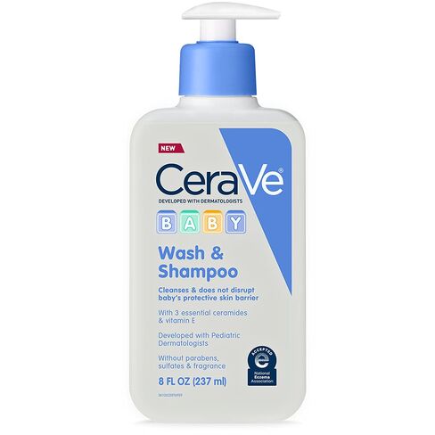 CeraVe Baby Wash & Shampoo, Tear-Free 2-in-1 Bath Wash for Hair & Skin, with Vitamin E, Fragrance-Free, Paraben-Free, Dye-Free, Phthalates-Free, Sulfate-Free, 16oz in Kuwait