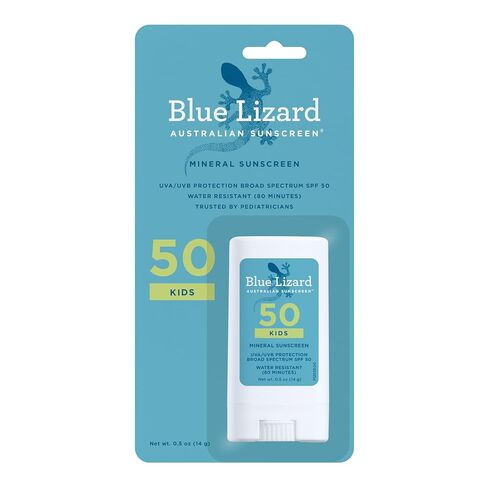 Blue Lizard Kids Mineral SPF 50 Sunscreen Stick, Zinc Oxide, 100% Mineral Actives, Developed for Kids’ Sensitive Skin, TSA-Friendly, Vegan, Paraben-free, Fragrance-Free, 0.5 oz in Kuwait