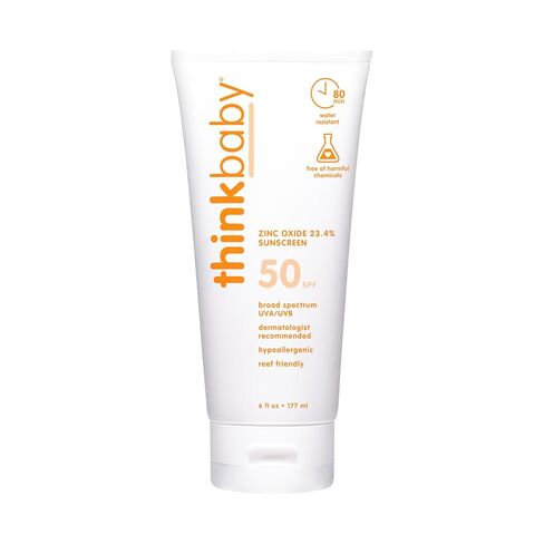 Thinkbaby SPF 50+ Baby Sunscreen, 6 Oz. – Safe, Natural Mineral Sun Cream for Babies - Water Resistant, Broad Spectrum UVA/UVB Sun Protection – Vegan Sunscreen for Kids in Kuwait