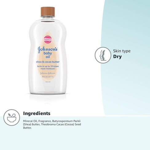 Johnson's Baby Oil, Mineral Oil Enriched with Shea & Cocoa Butter to Prevent Moisture Loss, Hypoallergenic, 20 fl. oz in Kuwait