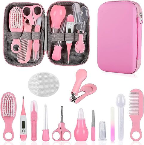 Baby Grooming Kit, Infant Safety Care Set with Hair Brush Comb Nail Clipper Nasal Aspirator,Baby Essentials Kit for Newborn Girls Boys (Pink Baby Grooming kit) in Kuwait