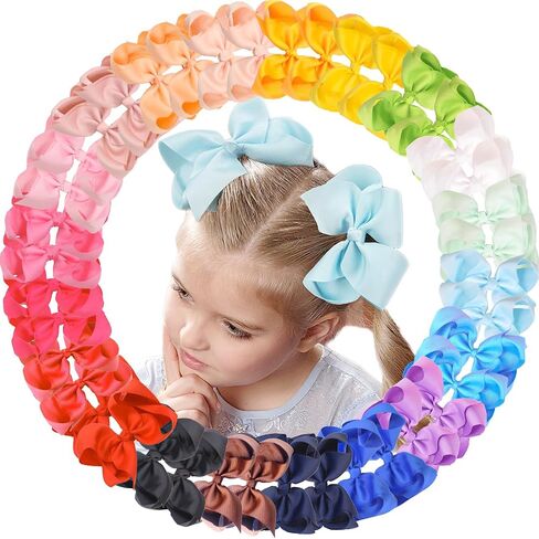 CÉLLOT 40PCS 4.5 Inch Hair Bows for Girls Toddler Hair Accessories in Pairs | Grosgrain Ribbon with Alligator Clips for Baby Girls Toddlers Kids | Back to School | Easy to Use Non-Slip in Kuwait