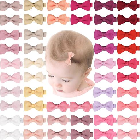 CÉLLOT Baby Hair Clips 50PCS Baby Girls Fully Lined 2" Baby Bows Hair Pins | Tiny Hair Bows Alligator Clips Hair Accessories for Baby Girls Infants Toddlers in Pairs in Kuwait