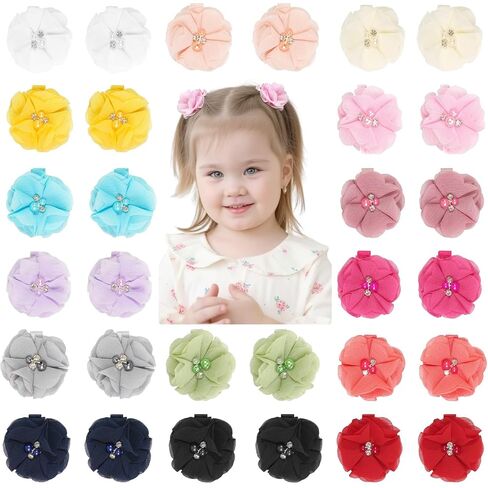 DED 40PCS 2" Chiffon Flower Hair Bows Clips for Girls Infants Toddlers | Non Slip, Soft, Tiny Hair Clips for Fine Hair, Easy to Use, Set of 20 Pairs in Kuwait