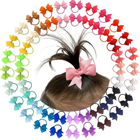 CÉLLOT Baby Hair Tie with Bows,50pcs 2 inch Baby Hair Bow Ponytail Holders | Durable Rubber Bands Toddler Essential Hair Accessories for Infants Baby Girls in Pairs in Kuwait
