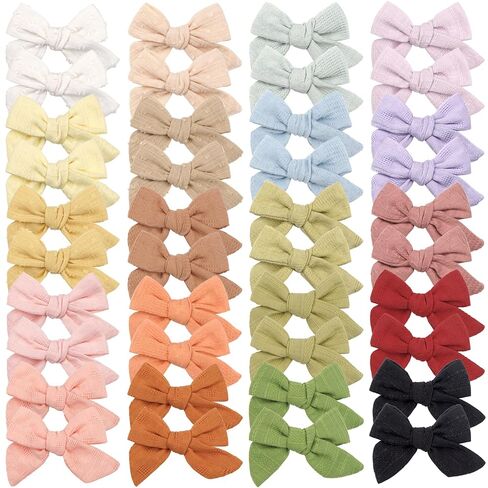 CÉLLOT 40 Pieces Girls Hair Bows Linen Fabric Bows Alligator Clips Hair Accessories for Little Girls Toddlers Kids and Teens | Light weight & Soft No-Slip Easy to Use Back to School Great Cute Bows for Little Girls in Kuwait