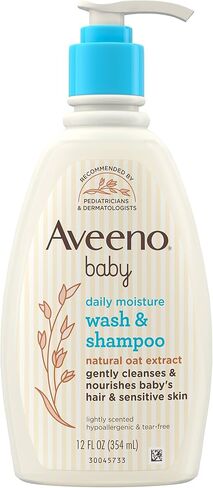 Aveeno Baby Daily Moisture Gentle Baby Body Wash and Shampoo with Oat Extract, 2-in-1 Baby Wash and Hair Shampoo, Tear-Free, Paraben-Free for Sensitive Skin and Hair, Lightly Scented, 12 Fl Oz in Kuwait