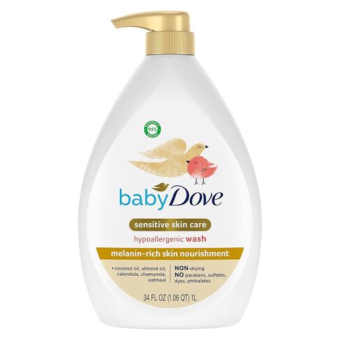 Baby Dove Sensitive Skin Care Baby Wash Fragrance Free Moisture For Baby Bath Time Fragrance Free and Hypoallergenic, Washes Away Bacteria 34 oz (Pack of 1) in Kuwait